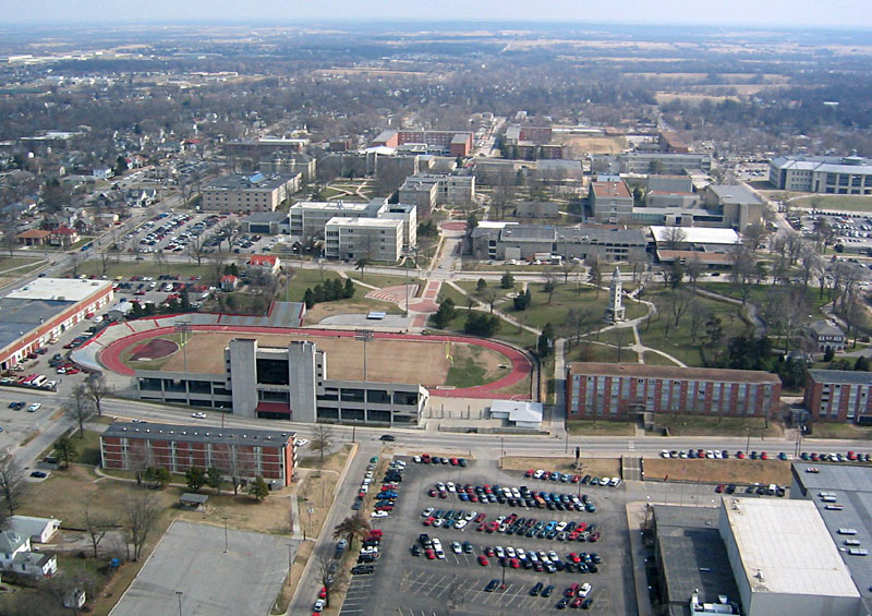  view eastward over the main campus of Central Missouri State University.