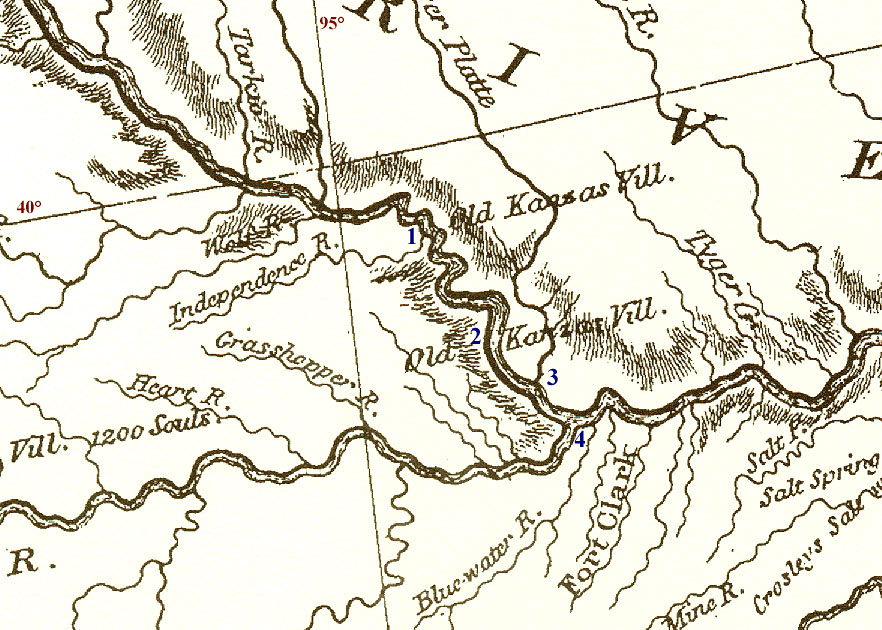 Portion of Clark's map showing the lower Missouri River.